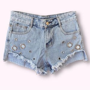 High Rise Shortie Cutoff Raw Hem Denim Jean Shorts Sz 27